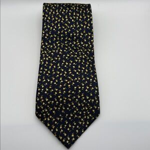Vintage Valeriano Collection Stylish Navy & Yellow Tulip Mens Tie 100% silk